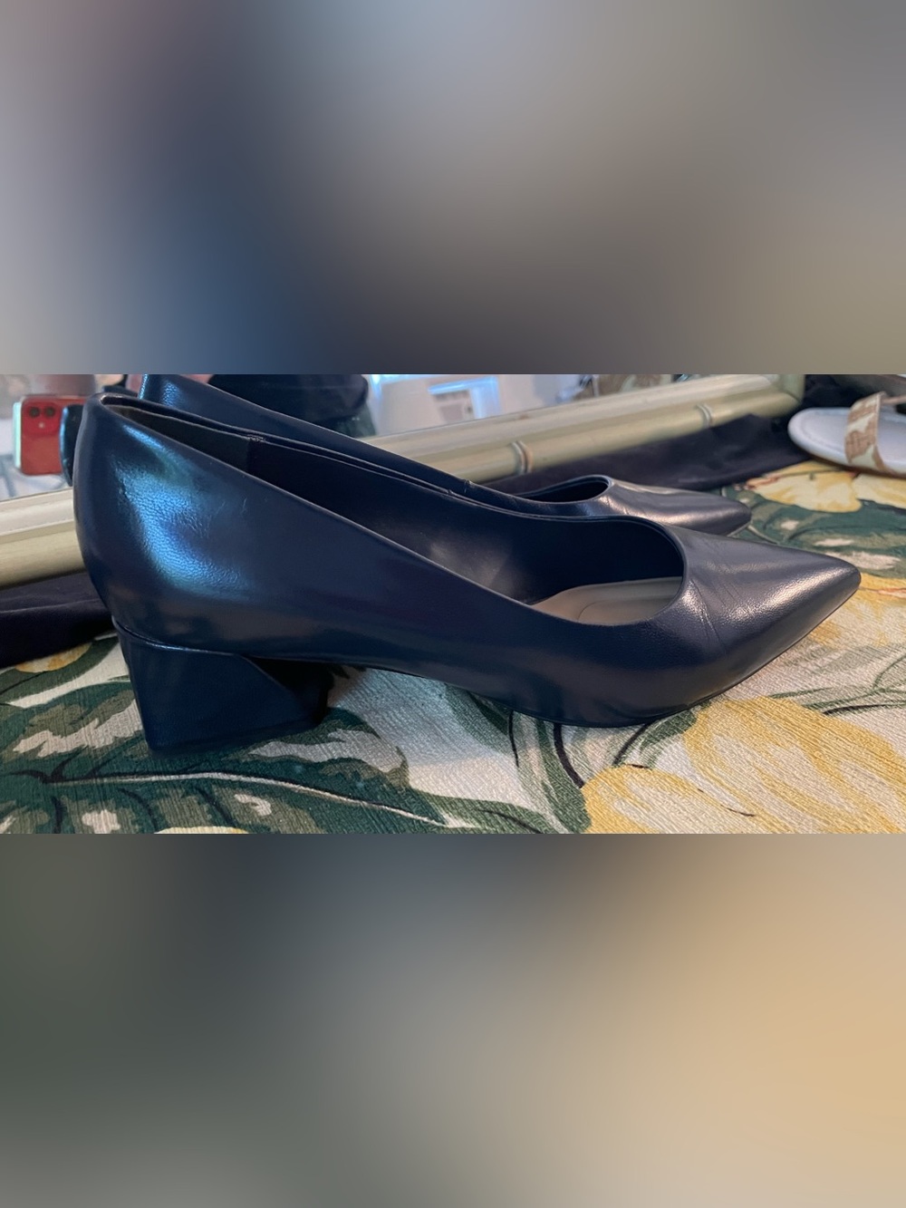 Franco Sarto Navy Pointed Toe Block Heel Pumps